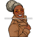 Smiling Old Woman Wearing Winter Coat Jacket Glasses Earrings Jewelry Hair Bun Seniors Grandma Older Lady Classy Mature Elderly Black Girl Magic Melanin Nubian African American Lady SVG JPG PNG Vector Clipart Cricut Silhouette Cut Cutting