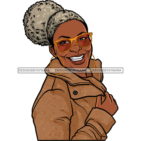 Afro Woman Mature Portrait Nubian Classy Flawless Hoop Earrings Glasses Grey Puffy Up Do Hairstyle SVG JPG PNG Designs Cricut Silhouette Cut Cuttings