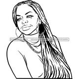 Afro Woman Mature Portrait Nubian Classy Flawless Black Magic Long Straight Hairstyle B/W SVG JPG PNG Designs Cricut Silhouette Cut Cuttings