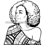 Old Woman Off Shoulder Shirt Earrings Jewelry Curly Hair Seniors Grandma Older Lady Classy Mature Elderly Black Girl Magic Melanin Nubian African American Lady SVG JPG PNG Vector Clipart Cricut Silhouette Cut Cutting Black And White