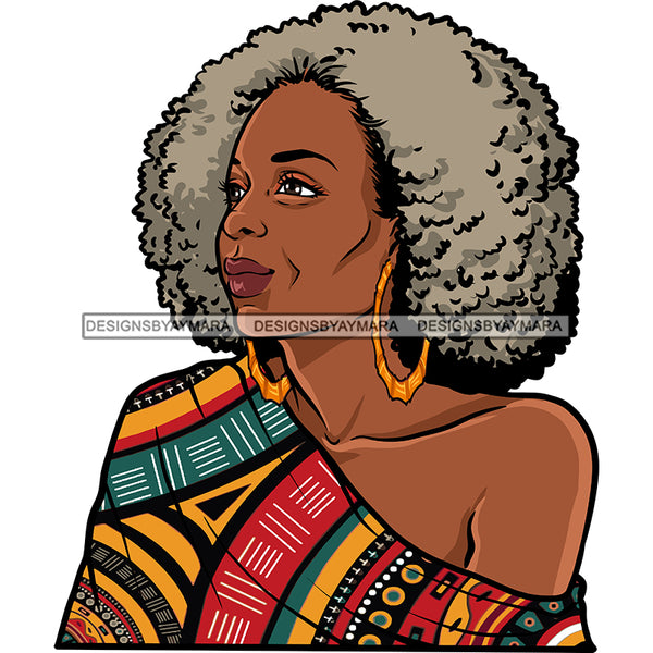 Afro Woman Mature Portrait Nubian Classy Flawless Hoop Earrings Grey Afro Hairstyle SVG JPG PNG Designs Cricut Silhouette Cut Cuttings