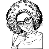 Afro Woman Mature Portrait Nubian Classy Flawless Hoop Earrings Glasses Afro Hairstyle B/W SVG JPG PNG Designs Cricut Silhouette Cut Cuttings