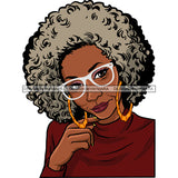 Old Woman Highneck Shirt Gold Earrings Jewelry Glasses Curly Grey Hair Seniors Grandma Older Lady Classy Mature Elderly Black Girl Magic Melanin Nubian African American Lady SVG JPG PNG Vector Clipart Cricut Silhouette Cut Cutting