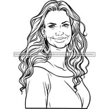 Afro Woman Mature Portrait Nubian Classy Flawless Black Magic Long Curly Hairstyle B/W SVG JPG PNG Designs Cricut Silhouette Cut Cuttings