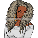 Black Old Woman Off Shoulder Shirt Gold Earrings Jewelry Curly Hair Seniors Grandma Older Lady Classy Mature Elderly Girl Magic Melanin Nubian African American Lady SVG JPG PNG Vector Clipart Cricut Silhouette Cut Cutting