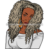 Afro Woman Mature Portrait Nubian Classy Flawless Hoop Earrings Puffy Grey Afro Hairstyle SVG JPG PNG Designs Cricut Silhouette Cut Cuttings