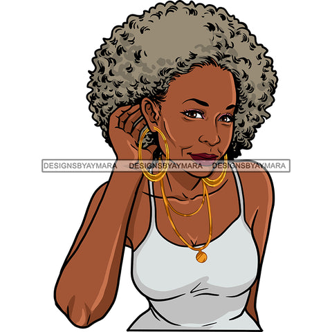 Black Woman Sitting Sexy Hot Dress Gold Earrings Necklace Jewelry Curly Hair Seniors Grandma Older Lady Classy Mature Elderly Girl Magic Melanin Nubian African American Lady SVG JPG PNG Vector Clipart Cricut Silhouette Cut Cutting