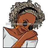 Black Woman Off Shoulder Shirt Earrings Bracelet Sunglasses Lipstick Curly Hair Band Seniors Grandma Older Lady Classy Mature Elderly Girl Magic Melanin Nubian African American Lady SVG JPG PNG Vector Clipart Cricut Silhouette Cut Cutting