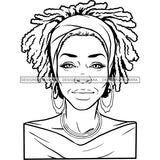 Afro Woman Mature Portrait Nubian Classy Flawless Earrings Necklace Black Magic Headband Short Dreadlocks Hairstyle B/W SVG JPG PNG Designs Cricut Silhouette Cut Cuttings