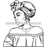 Afro Woman Mature Portrait Side View Nubian Classy Flawless Headwrap Puffy Up Do Hairstyle B/W SVG JPG PNG Designs Cricut Silhouette Cut Cuttings