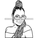 Afro Sexy Woman Mature Portrait Nubian Classy Flawless Sunglasses Dreadlocks Bun Hairstyle B/W SVG JPG PNG Designs Cricut Silhouette Cut Cuttings