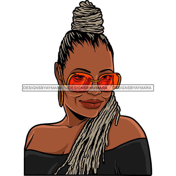 Afro Sexy Woman Mature Portrait Nubian Classy Flawless Sunglasses Grey Dreadlocks Bun Hairstyle SVG JPG PNG Designs Cricut Silhouette Cut Cuttings