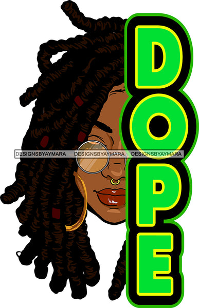 Dope Black Woman Face Earrings Lipstick Makeup Glasses Nose Pin Dreadlocks Dreads Locs Hairs Hair Classy Mature Girl Magic Melanin Nubian African American Lady SVG JPG PNG Vector Clipart Cricut Silhouette Cut Cutting