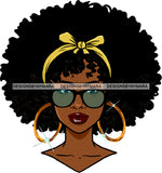 Afro Woman Face Golden Gold Earrings Lipstick Sunglasses Glasses Makeup Curly Hairs Hair Head Band Classy Mature Girl Magic Melanin Nubian African American Lady SVG JPG PNG Vector Clipart Cricut Silhouette Cut Cutting