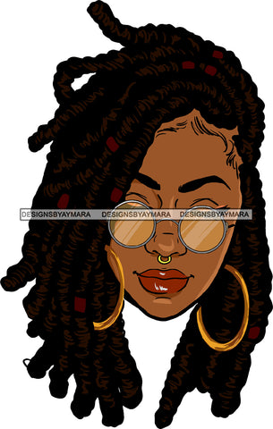 Afro Black Sexy Woman Portrait Sunglasses Melanin Hoop Earrings Dreadlocks Hairstyle SVG JPG PNG Cutting Files For Silhouette Cricut More