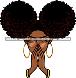 Afro Black Woman Praying Melanin Bamboo Hoop Earrings Sunglasses Puffy Pigtails Hairstyle SVG JPG PNG Cutting Files For Silhouette Cricut More