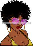 Black Hot Woman Golden Gold Earrings Lipstick Sunglasses Glasses Makeup Wearing Deep Neck Dress Curly Hairs Hair Classy Mature Girl Magic Melanin Nubian African American Lady SVG JPG PNG Vector Clipart Cricut Silhouette Cut Cutting