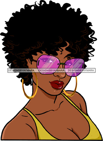 Black Hot Woman Golden Gold Earrings Lipstick Sunglasses Glasses Makeup Wearing Deep Neck Dress Curly Hairs Hair Classy Mature Girl Magic Melanin Nubian African American Lady SVG JPG PNG Vector Clipart Cricut Silhouette Cut Cutting