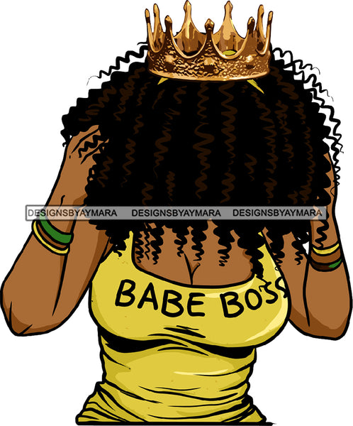 Black Woman Golden Gold Crown Bracelet Curly Hairs Hair Wearing Deep Neck Yellow Sexy Hot Dress Classy Mature Girl Magic Melanin Nubian African American Lady SVG JPG PNG Vector Clipart Cricut Silhouette Cut Cutting