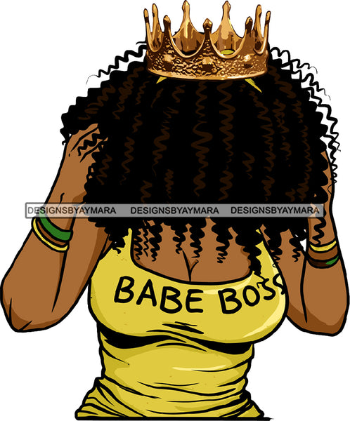 Afro Black Woman Faceless Crown Yellow Top Babe Boss Afro Hairstyle SVG JPG PNG Cutting Files For Silhouette Cricut More