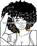 Black Woman Sitting Wearing Deep Neck Dress Bra Cleavage Golden Gold Earrings Curly Hairs Hair Arm Tattoo Hot Classy Mature Girl Magic Melanin Nubian African American Lady SVG JPG PNG Vector Clipart Cricut Silhouette Cut Cutting