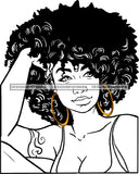 Afro Black Woman Portrait Transparent Gold Hoop Earrings Puffy Afro Hairstyle SVG JPG PNG Cutting Files For Silhouette Cricut More