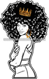Hot Black Woman Standing Wearing Sleeveless Dress Golden Gold Earrings Crown Long Curly Hairs Hair Hot Classy Mature Girl Magic Melanin Nubian African American Lady SVG JPG PNG Vector Clipart Cricut Silhouette Cut Cutting