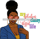 Blessed Black Woman Lipstick Golden Gold Earrings Necklace Blue Coat Deep Neck Dress Shirt Red Sunglasses Glasses Curly Hairs Hair Classy Mature Girl Magic Melanin Nubian African American Lady SVG JPG PNG Vector Clipart Cricut Silhouette Cut Cutting