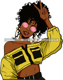 Afro Black Sexy Woman Melanin Sunglasses Hoop Earrings Curly Up Do Hairstyle SVG JPG PNG Cutting Files For Silhouette Cricut More