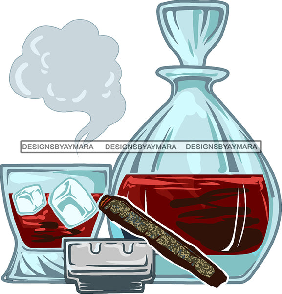Hard Liquor Cigar Alcohol Scotch Bottle Glass Drink Beverage Smoke SVG JPG PNG Cutting Files For Silhouette Cricut