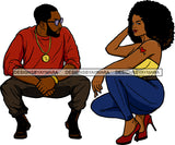 Afro Couple Man Woman Squatting Melanin Heels Afro Hairstyle SVG JPG PNG Vector Clipart Cricut Silhouette Cut Cutting