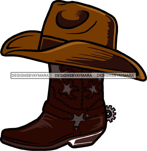 Long Mens Boot Shoes Cowboy Hat Cap Chocolate Brown Men Shoe Hatpin Straw Hat Felt Boy SVG JPG PNG Vector Clipart Cricut Silhouette Cut Cutting