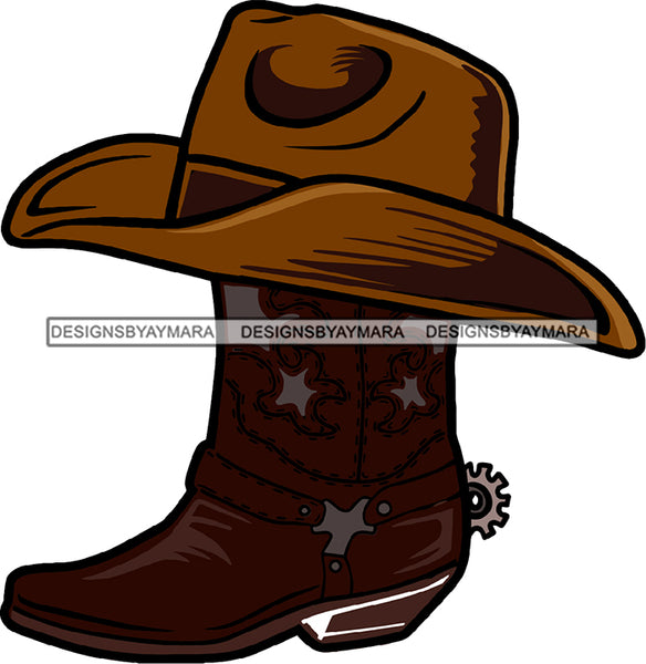 Cowboy Boots Hat Leather Western Designs Rodeo Folklore SVG JPG PNG Cutting Files For Silhouette Cricut