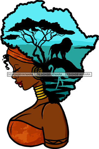 Black Woman Side View Lipstick Makeup Curly Hairs Hair Head Band Orange Sexy Hot Dress Lion Peacock Animal River Forest Jungle Map Classy Mature Girl Magic Melanin Nubian African American Lady SVG JPG PNG Vector Clipart Cricut Silhouette Cut Cutting