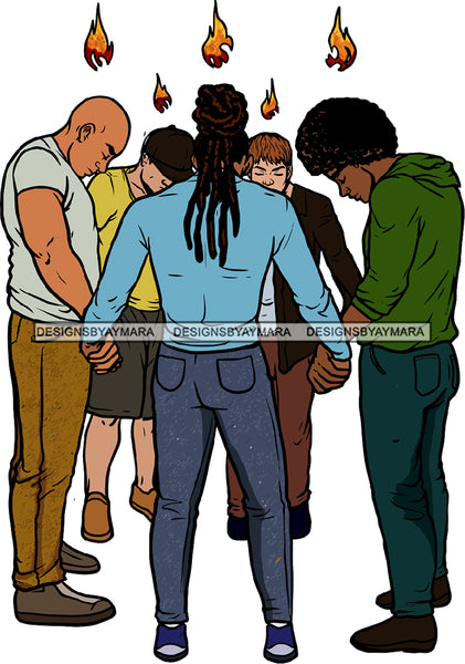 Afro Black Men Praying Together Holding Hands Faith Religion SVG JPG PNG Vector Clipart Cricut Silhouette Cut Cutting