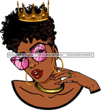 Queen Woman Face Lipstick Makeup Golden Gold Earrings Crown Necklace Ring Sunglasses Glasses Curly Hairs Hair Style Classy Mature Girl Magic Melanin Nubian African American Lady SVG JPG PNG Vector Clipart Cricut Silhouette Cut Cutting