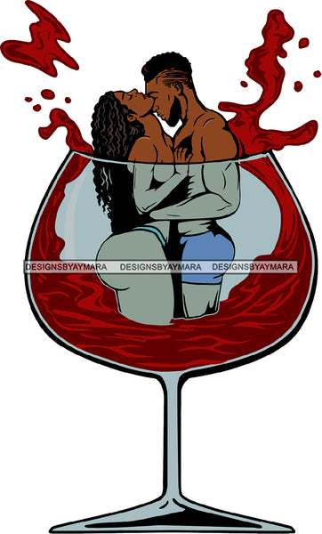 Afro Couple Man Woman Glass Wine Romance In Love Splatter SVG JPG PNG Vector Clipart Cricut Silhouette Cut Cutting