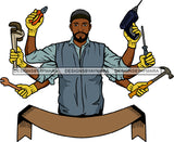 Afro Handsome Black Handyman Tools Multitask Hammer Screwdriver SVG JPG PNG Vector Clipart Cricut Silhouette Cut Cutting