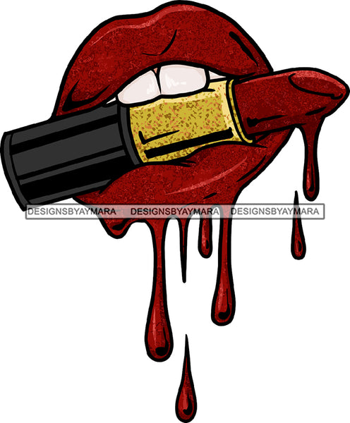 Sexy Woman Red Lips Dripping Lipstick Lip Gloss Girl Lip White Teeth SVG PNG JPG Cutting Files For Silhouette Cricut and More!