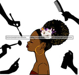 Afro Black Woman Side View Hair Salon Tools Make Up Puffy Afro Up Do SVG JPG PNG Cutting Files For Silhouette Cricut More