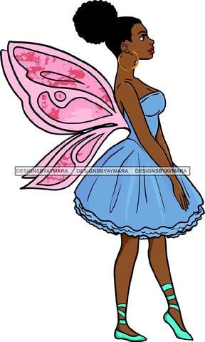 Black Woman Lipstick Makeup Curly Hairs Hair Wearing Blue Pink Fairy Dress Classy Mature Girl Magic Melanin Nubian African American Lady SVG JPG PNG Vector Clipart Cricut Silhouette Cut Cutting