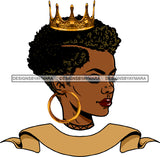 Afro Black Woman Queen Gold Crown Hoop Earrings Short Curly Hairstyle SVG JPG PNG Cutting Files For Silhouette Cricut More