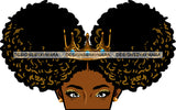 Afro Black Woman Queen Gold Crown Hoop Earrings Puffy Pigtails Hairstyle SVG JPG PNG Cutting Files For Silhouette Cricut More