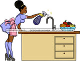 Sexy Hot House Maid Cleaning Kitchen Fruits Fruit Hand Shower Black Woman Curly Hairs Wearing Uniform Gloves  Mature Girl Magic Melanin Nubian African American Lady SVG JPG PNG Vector Clipart Cricut Silhouette Cut Cutting