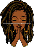 Afro Black Woman Praying Melanin Nubian Bamboo Hoop Earrings Dreadlocks Hairstyle SVG JPG PNG Cutting Files For Silhouette Cricut More