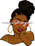 Afro Black Sexy Woman Melanin Sunglasses Hoop Earrings Dreadlocks Bun Hairstyle SVG JPG PNG Cutting Files For Silhouette Cricut More