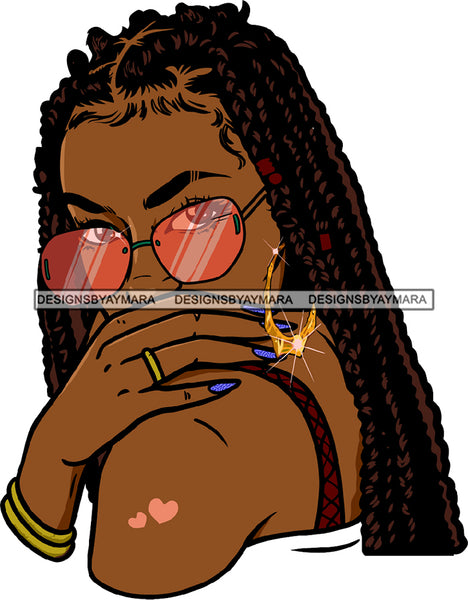 Afro Black Sexy Woman Melanin Sunglasses Hoop Earrings Cornrows Dreadlocks Bun Hairstyle SVG JPG PNG Cutting Files For Silhouette Cricut More