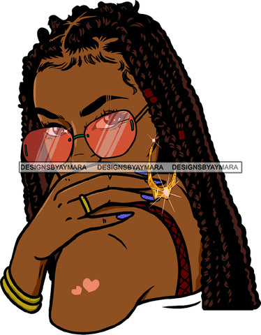 Afro Black Sexy Woman Melanin Sunglasses Hoop Earrings Cornrows Dreadlocks Bun Hairstyle SVG JPG PNG Cutting Files For Silhouette Cricut More