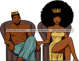 Afro Sexy Couple King Queen Black Woman Man Wearing Crown Yellow Dress Shirtless Sitting Throne SVG JPG PNG Cutting Files For Silhouette Cricut More