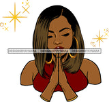 Afro Black Woman Praying Melanin Nubian Bamboo Hoop Earrings Straight Hairstyle SVG JPG PNG Cutting Files For Silhouette Cricut More